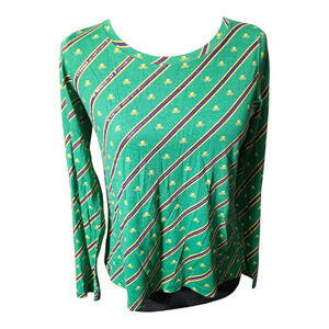 Ralph Lauren Girls Large 12-14 Green Sequin Stripe Skull Crossbones Shirt L/S